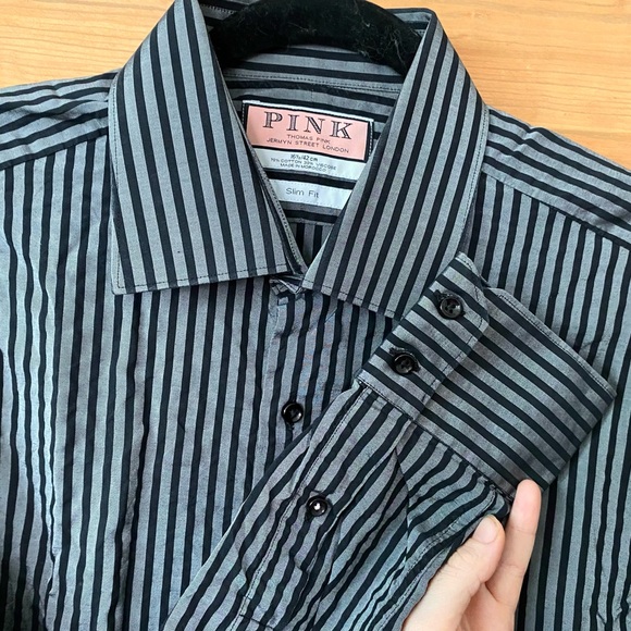 Thomas Pink Slim Fit Gothic Striped Button Down Shirt - Picture 6 of 9
